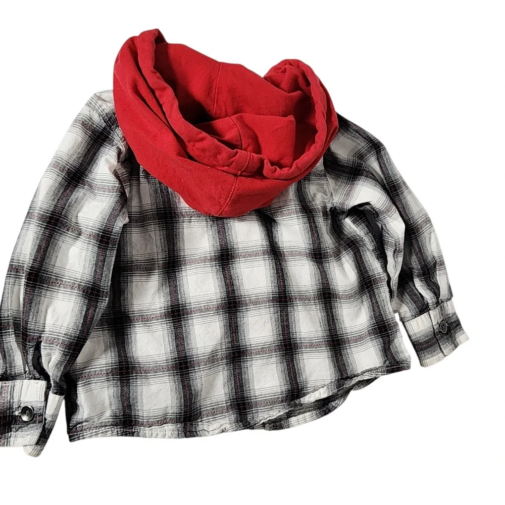 Hurley Plaid Flannel Shirt‎ with Red Hood Long Sleeve Button Up Baby 18M
